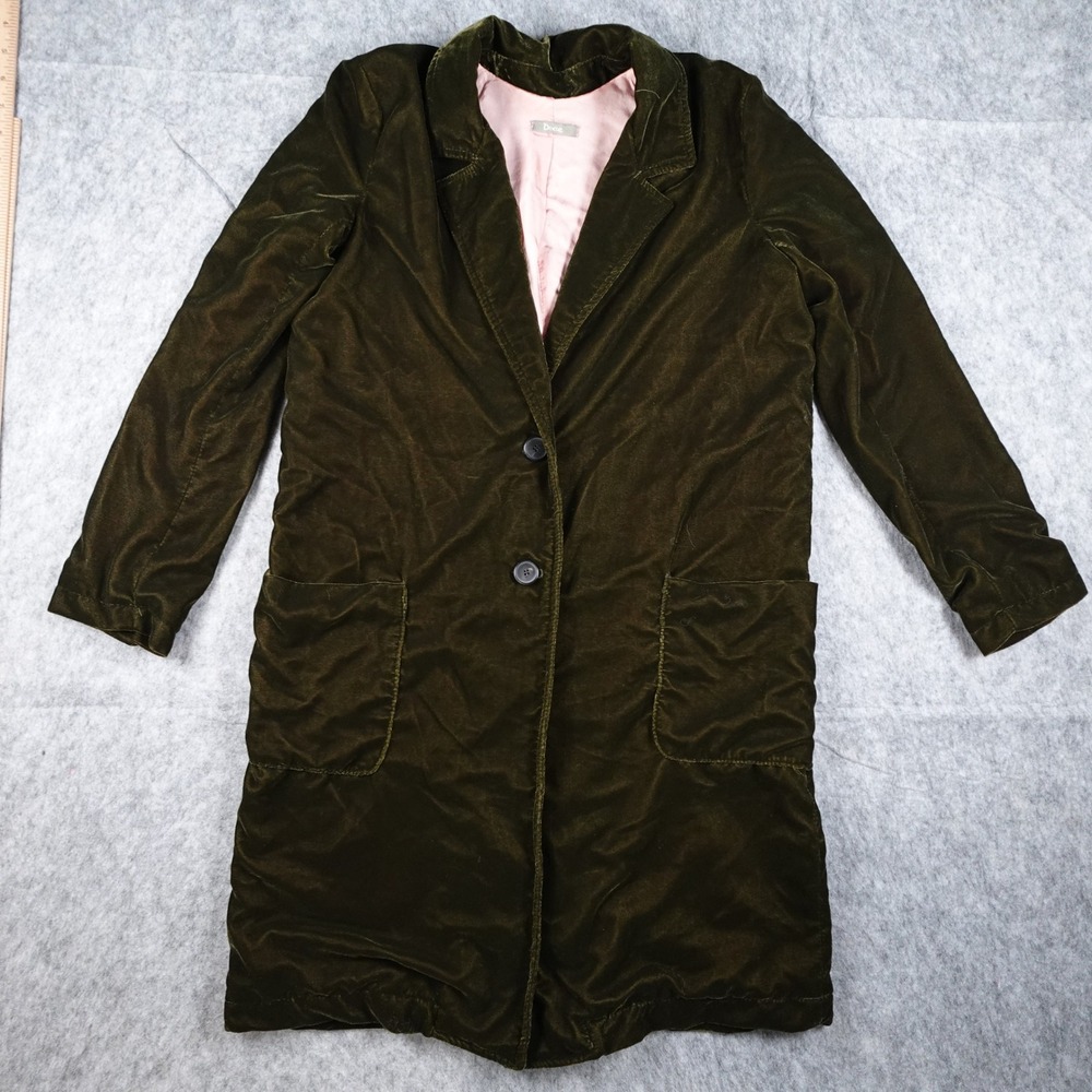 Dixie Coat Women Medium? Green Velvet Longline Button Front Collared Jacket